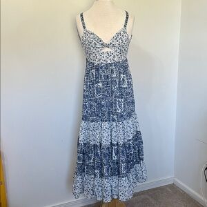Abercrombie & Fitch Twist Front Floral Maxi Dress Blue White Cottage core XXS